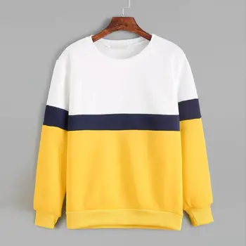 

Womens Tops and Blouses Yellow Color Block Long Sleeve Harajuku Sweatshirts Tumblr Women Clothing Moleton Feminino Inverno