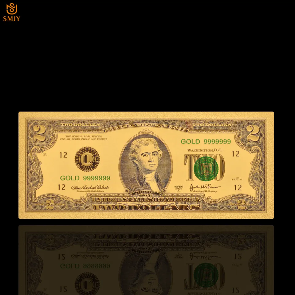Банкноты US Gold 999 24K бумажные фальшивые монеты на 2 доллара позолоченные банкноты