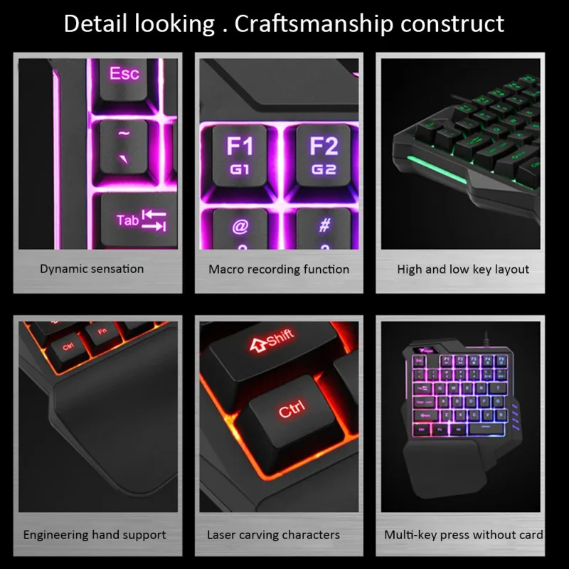  Backlit Keyboard One-hand Mechanical Gaming Keyboard Left Hand Support Game Play LOL / Dota / OW / 