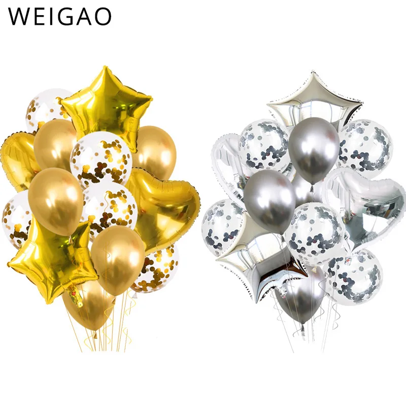 

14pcs Gold Heart Star Confetti Balloon Happy Birthday Party Metallic Chrome Balloons Baby Shower Wedding Decor Helium Ballons
