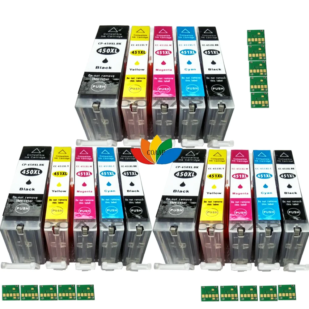 15 x совместимый чернильный картридж PGI-450 CLI-451 BK PBK C M Y для принтера Canon PIXMA MG6340 MG7140