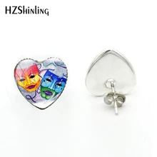 Новые комедийные и трагедии серьги в форме сердца серебро серьги с фотографией искусства ручной работы стеклянный купол для ювелирных украшений серьги-пуссеты