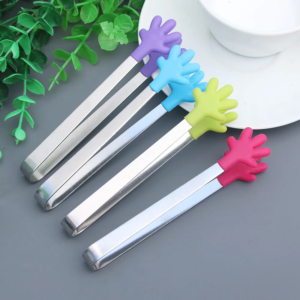 

2018Stainless Steel Food Clip Silicone Palm Ice cubes Vegetable Fruit Salad Cake Clip Food Tongs Kitchen Tools