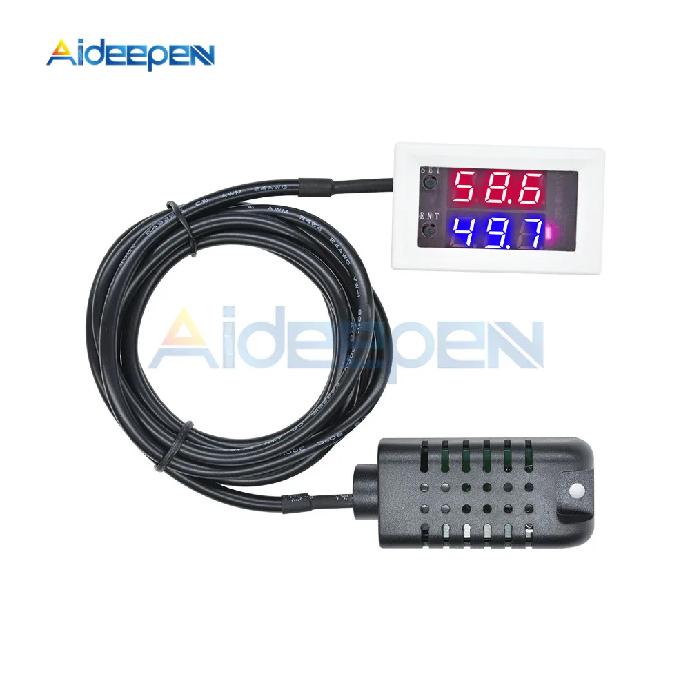 

W2062C DC 12V 24V AC 110V 220V 10A Intelligent High Precision Digital Humidity Sensor Controller Red Blue Display Control Switch