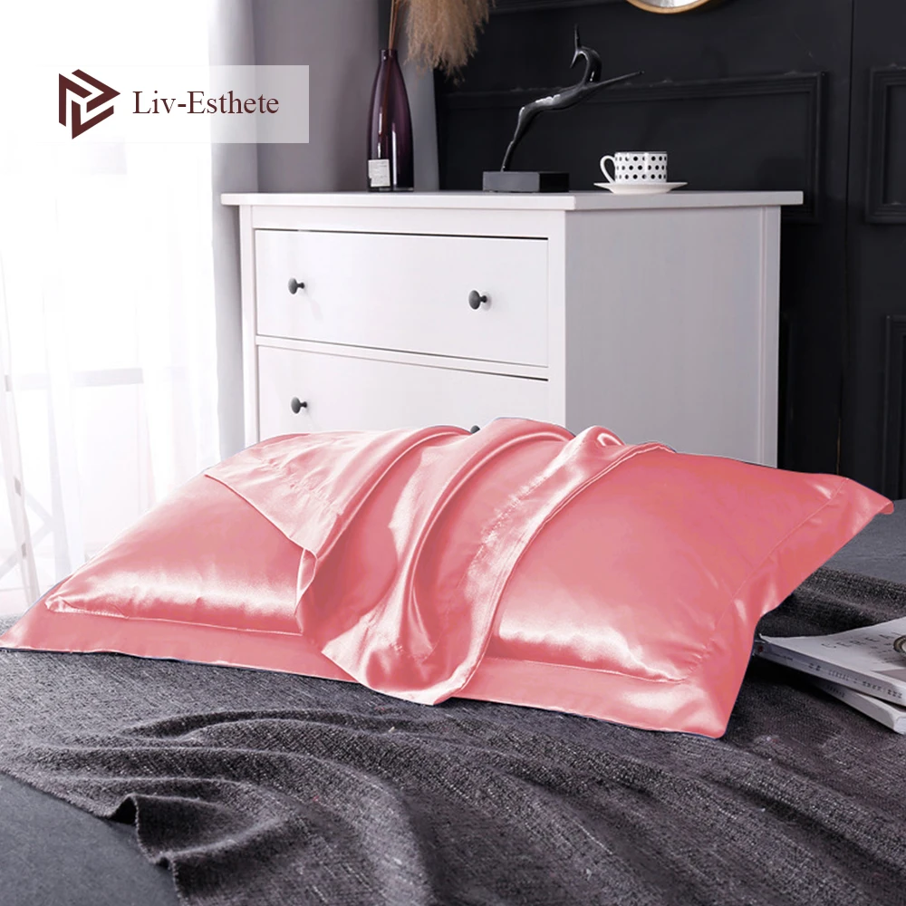 

Liv-Esthete Luxury 100% Nature Mulberry Satin Silk Pink Pillowcase Wholesale Queen King 19 Color Silky Pillow Case For Women Men