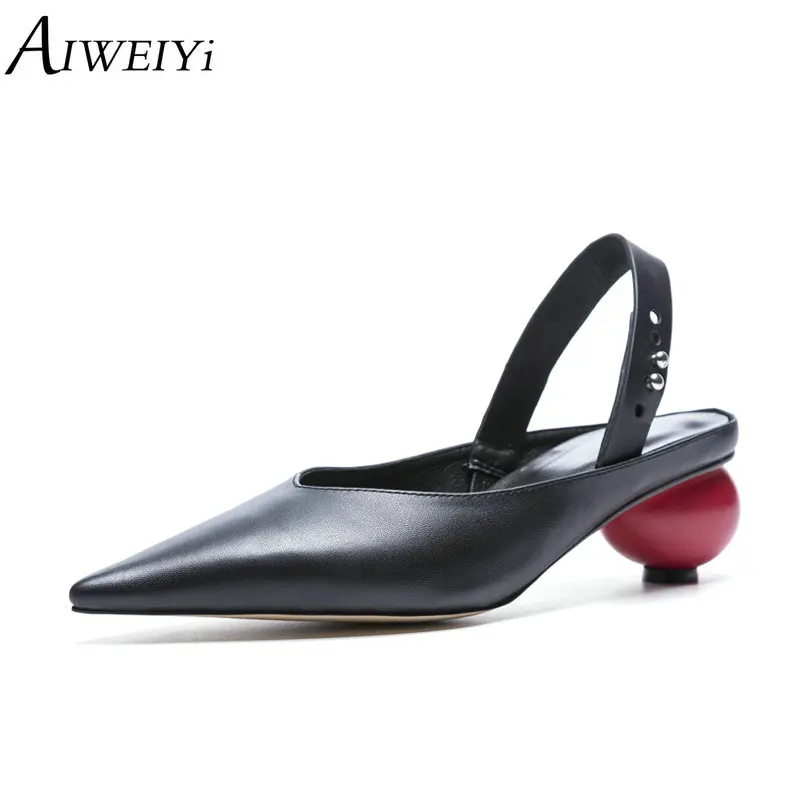 

AIWEIYi Women High Heels Genuine Leather Platform Pumps Pointed toe Sling back High Heeled Shoes Casual Shoes Woman Black White