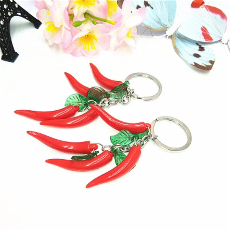 Fashion Keychain Bag Cute Resin Chilli Pendant Creative Chili Key Chain Car Key Ring Female Jewelry Holiday Gift