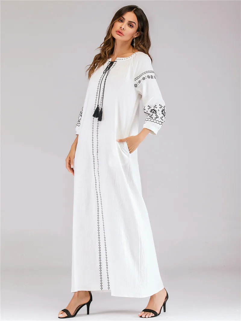 Женское мусульманское длинное платье макси вечернее платье из Дубая вышивка марокканский кафтан скромный abaya s Caftan Bangladesh турецкие платья