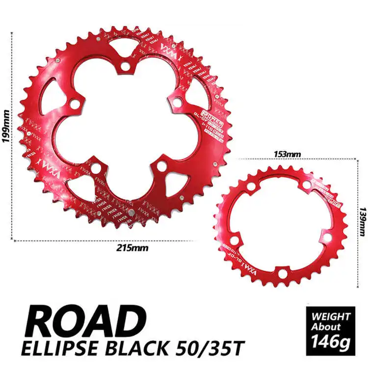 VXM Road Bicylcle 110BCD 35/50T Овальный Звездочка комплект велосипед 7075-T6 сплав Сверхлегкий эллипс восхождение Мощность передняя Звездочка пластина - Цвет: Red 30T 50T  2PCS