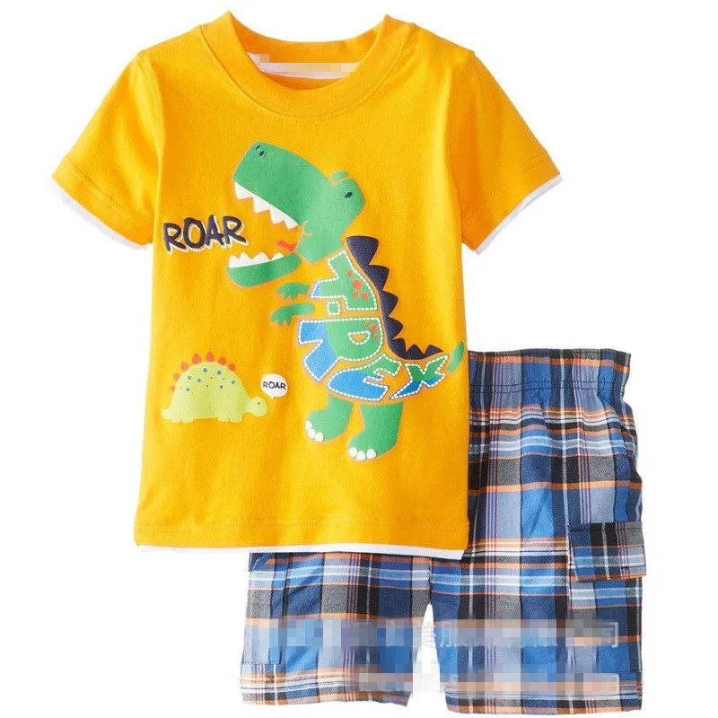 

2019 NEW Homewear Pajamas Cartoon Cotton Dinosaur Animal Children's Sets Boys T-shirts Shorts Kids' Clothing Summer Pajamas Sets