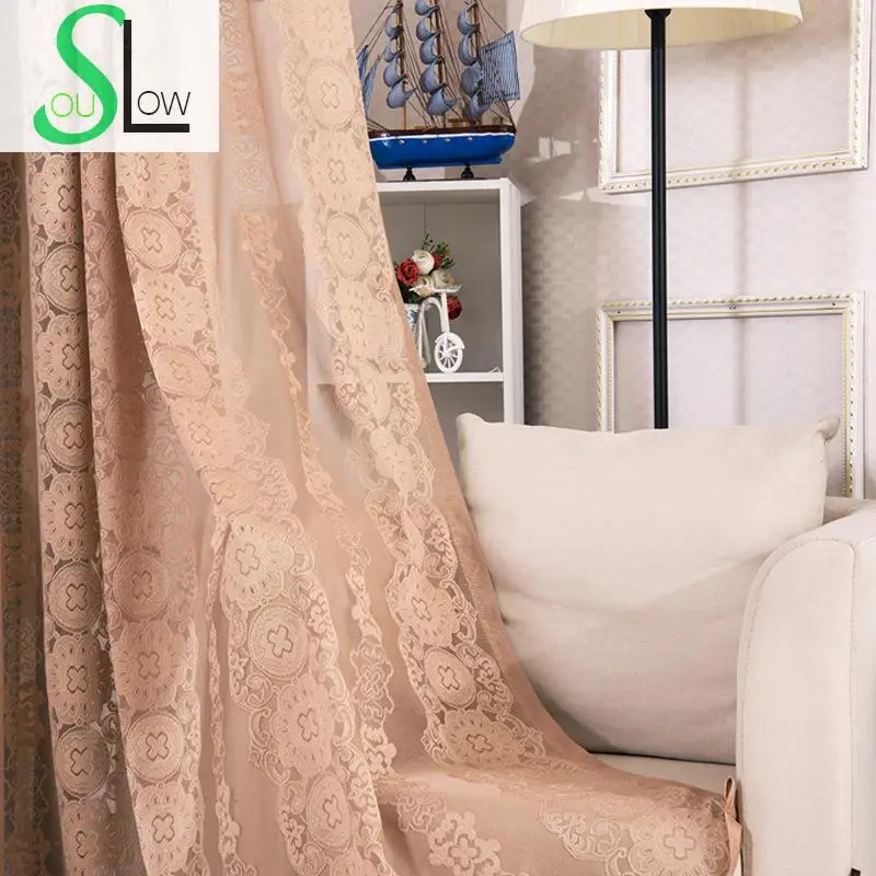 

Slow Soul Light Coffee Beige White High Grade Curtain Europe Floral Tulle Curtains For Living Room Kitchen Bedroom Sheer Blinds