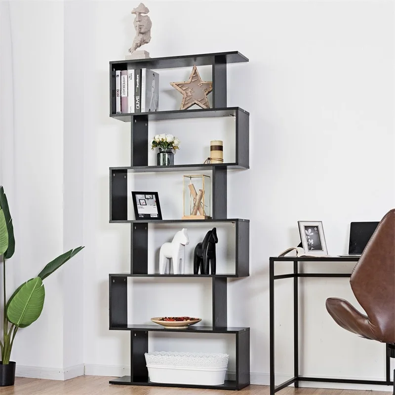 

6-Tier S-Shaped Bookcase Z-Shelf Style Storage Bookshelf High-quality Particle Board Modern Style Storage Shelves HW59445