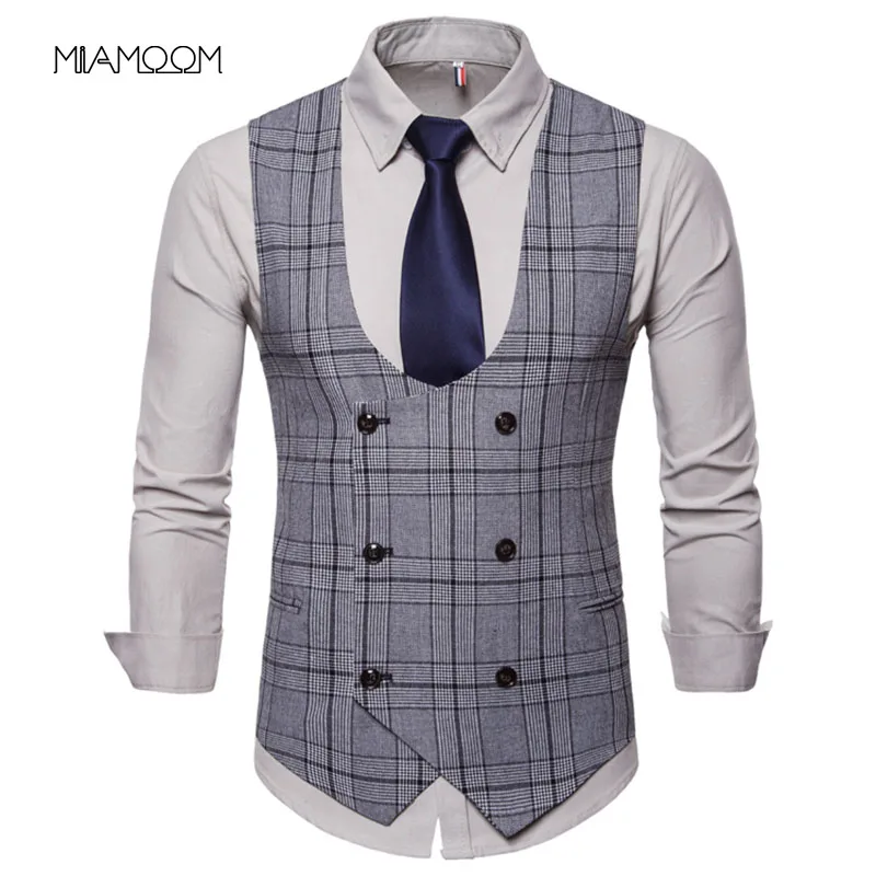 

Waistcoat Men Smart Casual Vest 2019 Men's Casual Plaid and High-quality Double-breasted Waistcoat