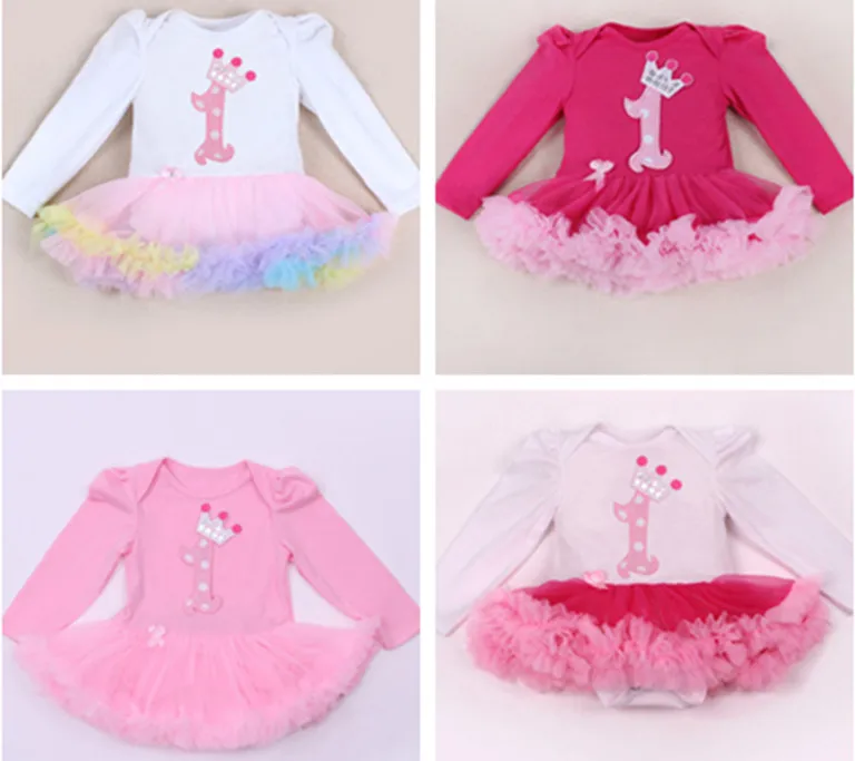 

New Arrival Cotton Baby Romper Girl Cute Newborn 1St Crown Jumpsuits Rompers Lace Dresses Princess Birthday Costume Kids Clothes