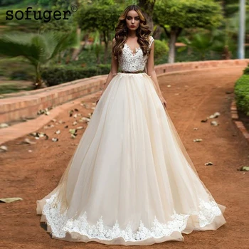 

Picture Champion Backless Tulle Appliques Wedding Dress Robe De Mariee Sofuge Boho Dubai Arabic Abiti Da Sposa Long Dresses