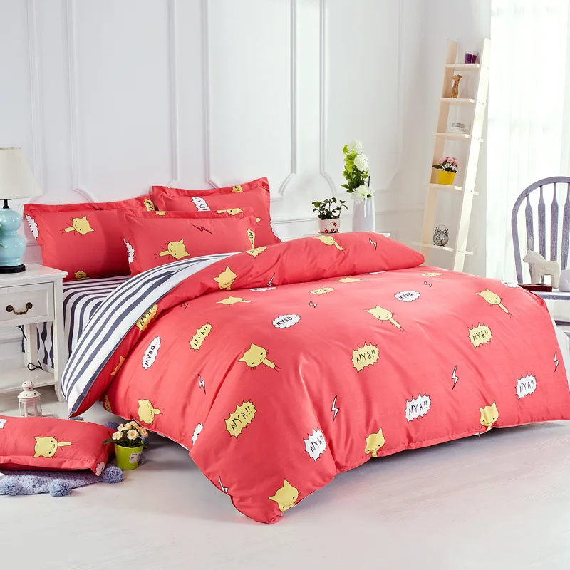 

3Pcs/set Multiple Sizes Cartoon Cat Printing Bedding Set Believe Miracles Animals Bed Duvet Cover for Kids Girls Bedspreads