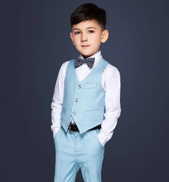Г. Новые детские блейзеры для мальчиков, комплекты с галстуком-бабочкой, жилет для мальчиков, костюм для свадьбы, выпускного, торжественные светло-голубые смокинги, костюмы для дня рождения - Цвет: vest suit