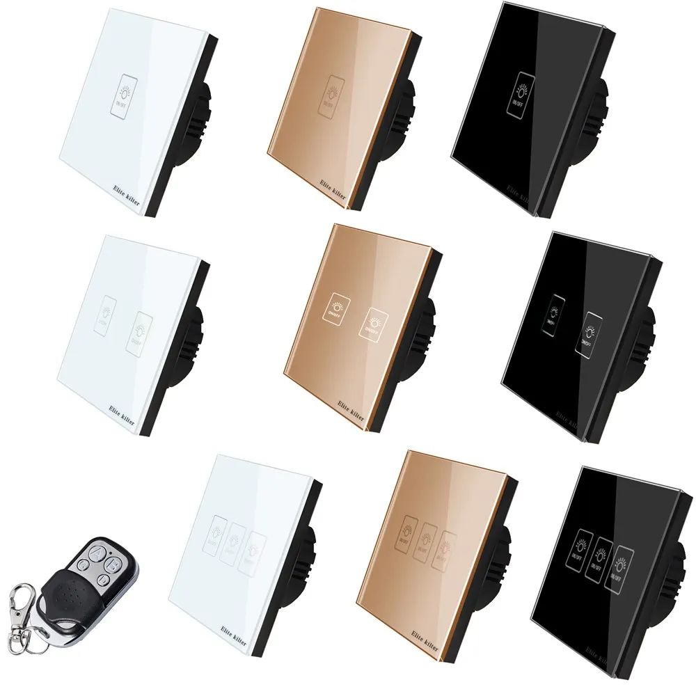 

Elite Kilter EU/UK Standard 86MM*86MM AC 170V-240V Remote Control Touch Switch Wall Button Light Switch, 1/2/3 Gang 1 Way