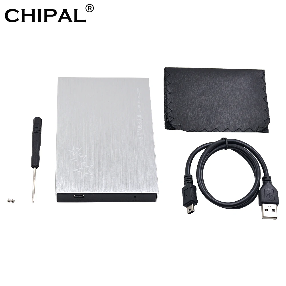 CHIPAL Алюминиевый Внешний USB 2,0 для SATA 3,0 22Pin 2," чехол для SSD, HDD корпус 2,5 дюймов 2 ТБ коробка для жесткого диска с usb-кабелем