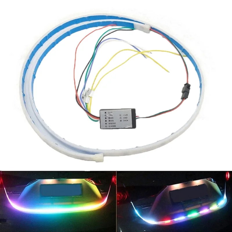 

1Pc Car Rear Trunk Lights Multicolor Tail box Light Dynamic Streamer Brake Turn Signal Warning LED Strip Car Styling