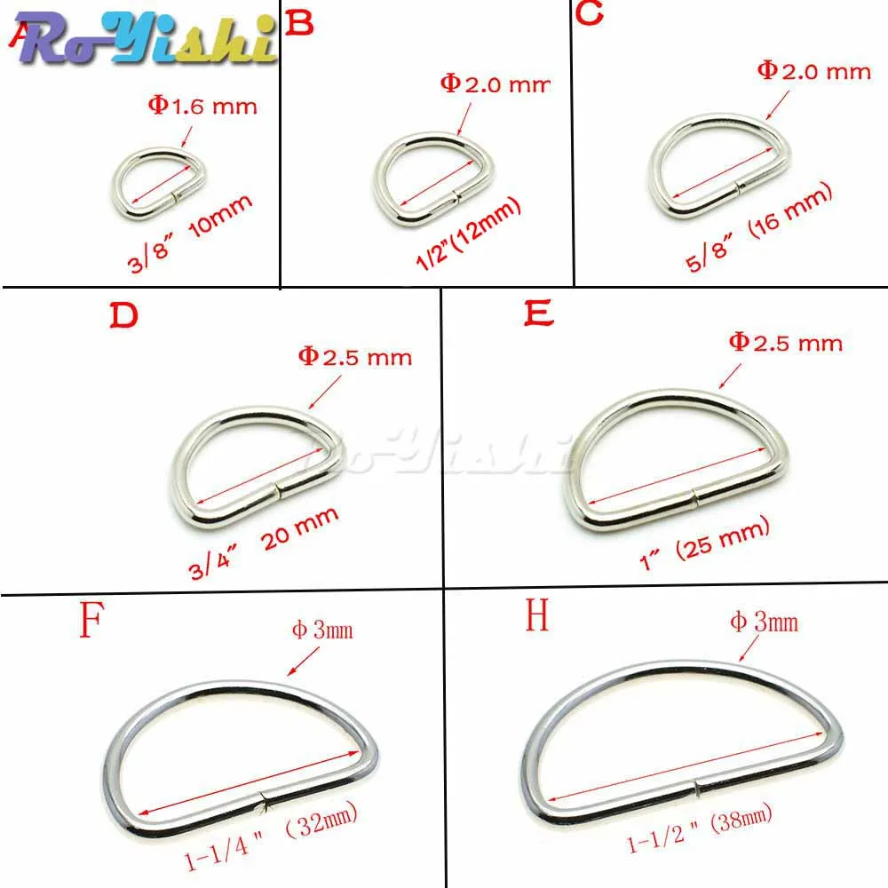 10 шт./упак. Высокое качество алюминиевого сплава спиннинг Никель покрытием кольцо в виде буквы D полу кольцо застежка для ленты распылитель ранцевого типа для с ремешком и пряжкой