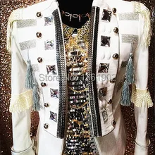 Плюс под заказ смокинг белый кристалл для мужчин ds dj мужской для выступления певца блейзер в клетку на кнопке костюм шоу куртка со стразами наряд