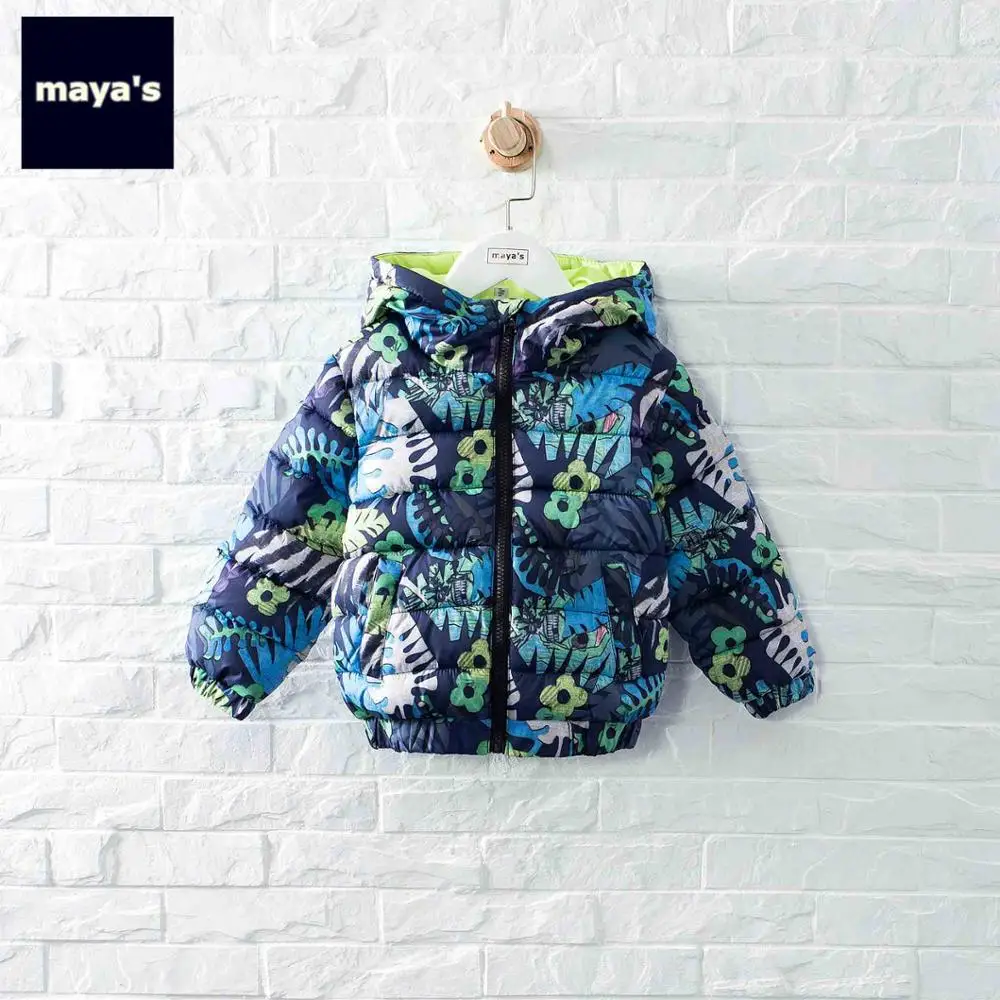 Mayas Printed Warm Winter Zipper Boys Parka Children Soft Wave Hooded Fashion Coat Boys Thickening Full Sleeves New Jacket 81234 - Цвет: 01 Green