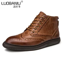 TOP Recommand !! NEW Design Retro Men's Carved Boots British Style Lace Up Business Man Leather Ankle Boots British Style