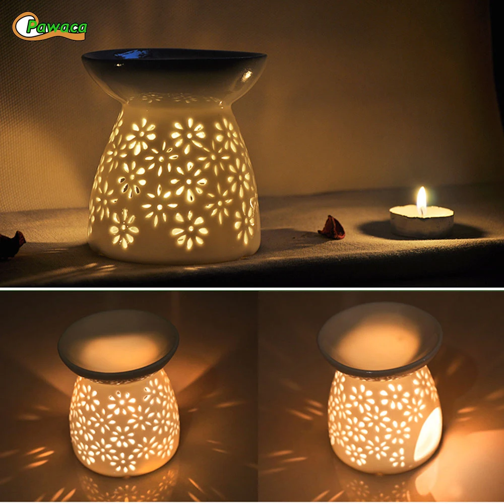 

Mini Ceramic Aroma Essential Oil Lamp Hollowing Candle Furnace Essential Oil Furnace Incense Burners Home Furnishing Decoration