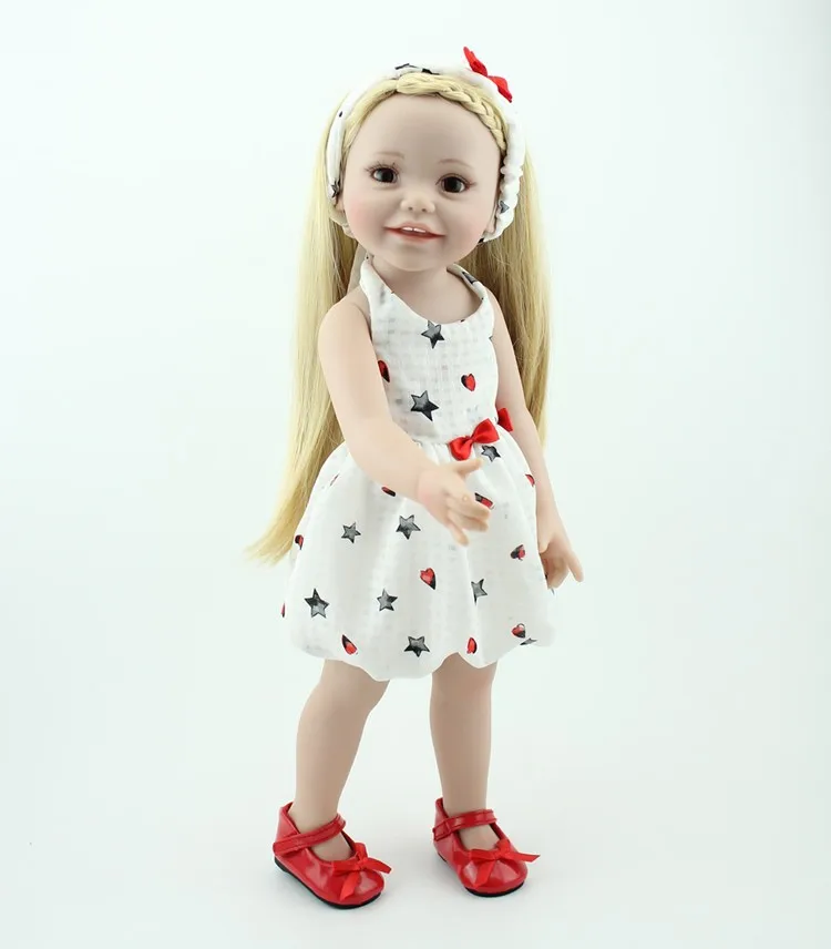 

18 inch American Girl Full Vinyl Blonde Long Hair Pink Dress Cute Beautiful Lovely Kids Playmate Reborn Baby Doll NPKDOLL