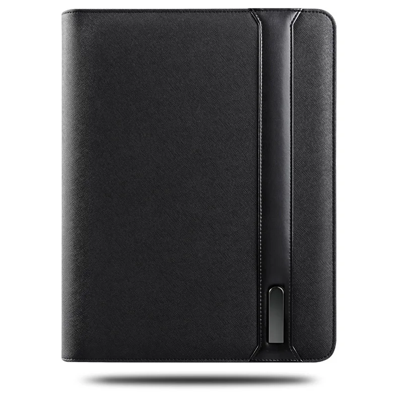 Тенденции A5 размер путешествия ноутбук тетрадь для упражнений бизнес сумка менеджера папка для бумаг на беспроводное зарядное устройство мобильного телефона держатель - Цвет: Черный