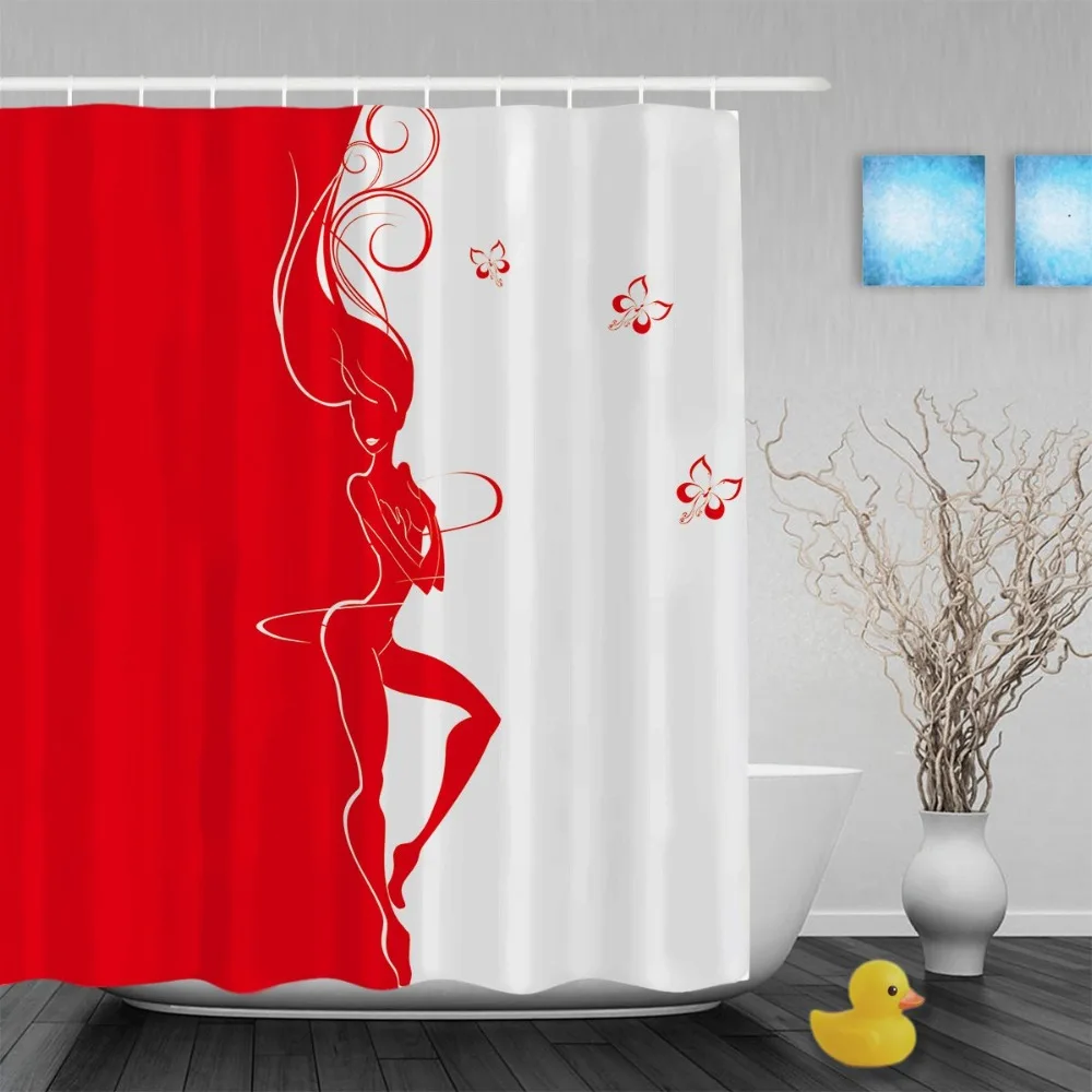 Nature Silhouette Shower Curtain Fabric Bathroom Decor Set with Hooks 4 Sizes 