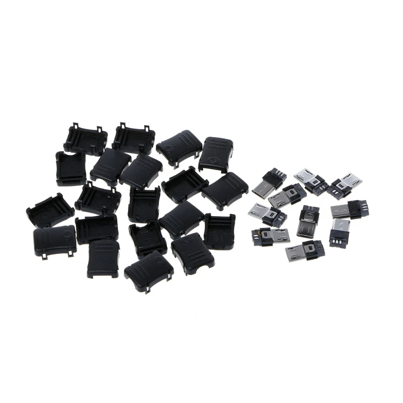 

10 Sets Micro USB T Port Male 5 Pin Plug Socket Connector Plastic Covers DIY