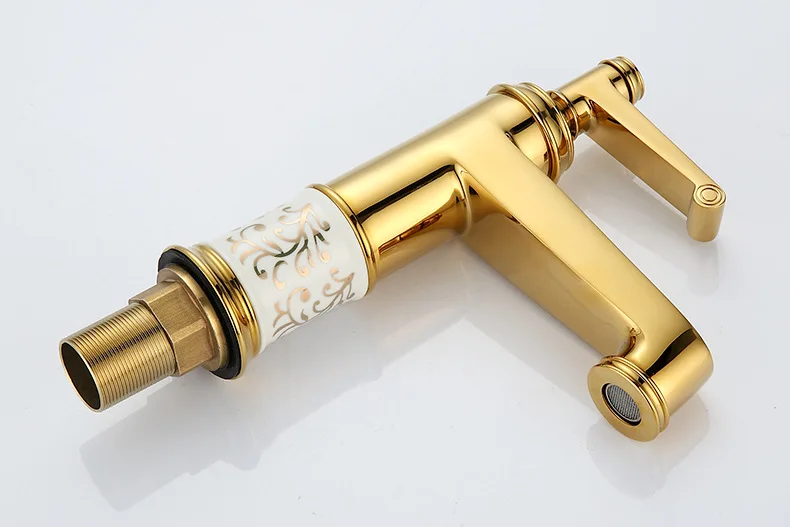 Золотой смеситель для ванной комнаты с фарфором керамическая Одиночная ручка с креплением на бортике раковина torneira кран G1090