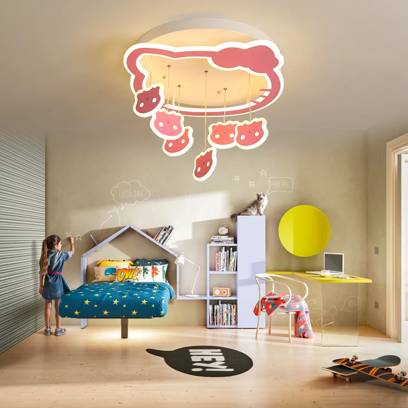 

lustre de plafond moderne Cartoon Cat Ceiling Lights for Children Bedroom luminaire plafonnier Dimming Kids Girls Ceiling Lamp