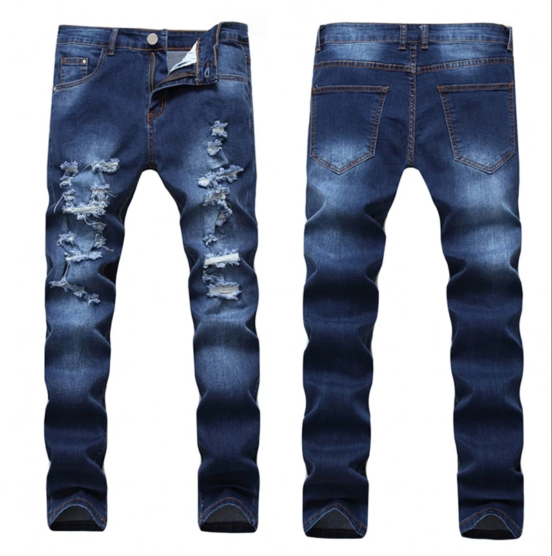 Новая мода Рваные джинсы Для мужчин с отверстиями джинсовые супер Известный узкие облегающие джинсы штаны с дырками хип-хоп эластичные джинсы дропшиппинг - Цвет: 6012