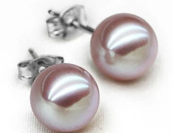 

free shipping 13377 a pair of 9-10mm round south seas purple pearl earrings