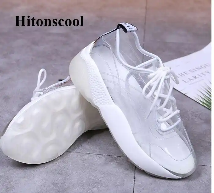 Fashion Women Athletic PVC Clear Ankle Boots Creepers Sneakers Transparent Shoes