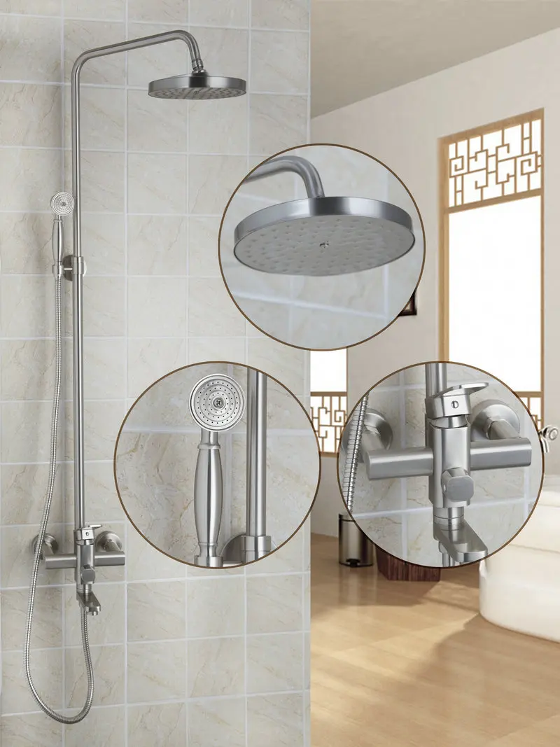 

Contemporary Nickel Brushed Finish Shower Faucet with Handheld And 8" Showerhead Bathroom Shower Faucet Set 50126