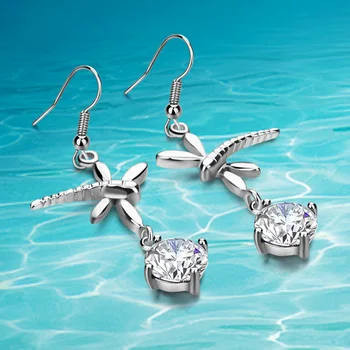 

Latest hits!925 sterling silver earrings women earrings, dragonfly drop earrings, shiny round zircon noble and sweet