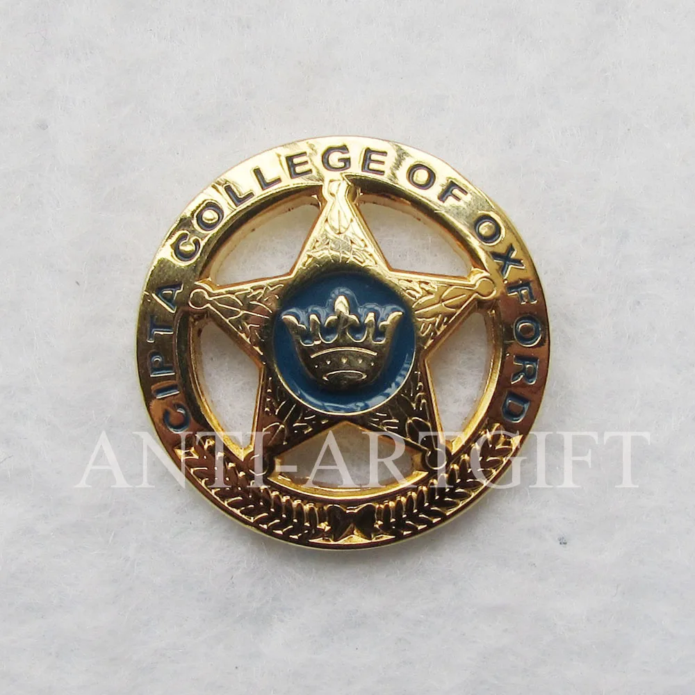 

Custom 3D Gold medal lapel pins 28.6mm multiple design emblem with unique five star diadema plating for college students