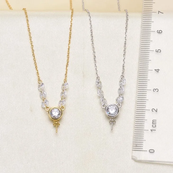 2 Color 925 Sterling Silver Pearl Necklace Chain with Pendant Mountings Necklace Findings