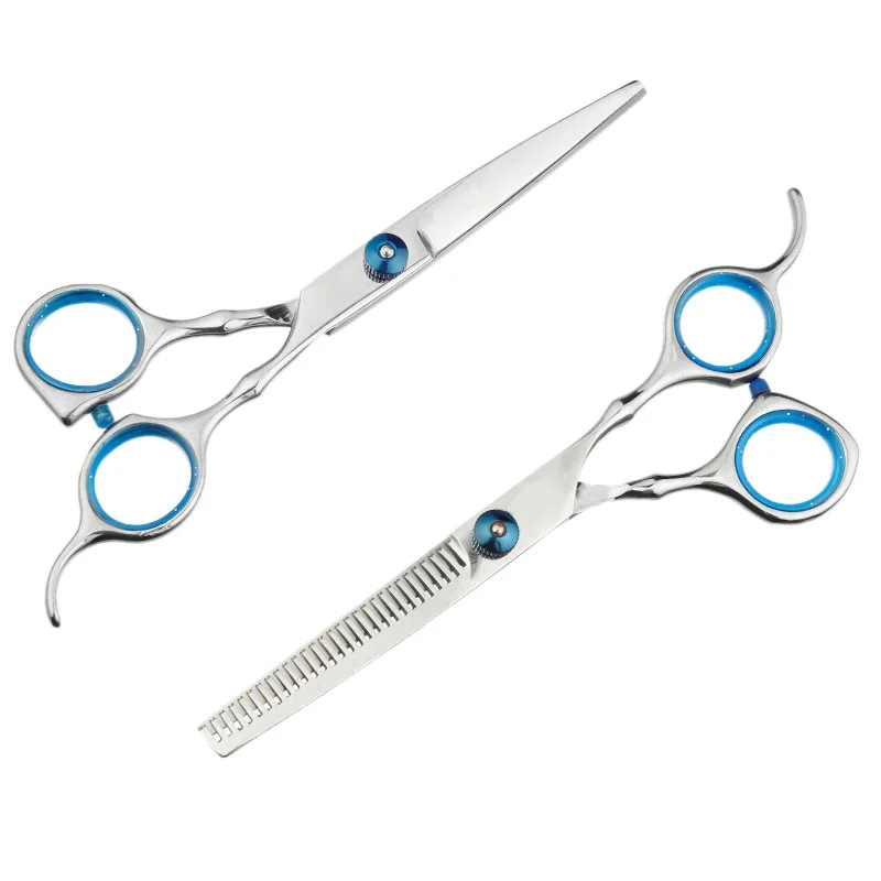 Silver and Blue NEW-Hairdressing Scissors, Professional Hair Cutting Tools Shears Barber Set, Family Hair Cutting And Thinning Scissors Set - Цвет: Silver and Blue