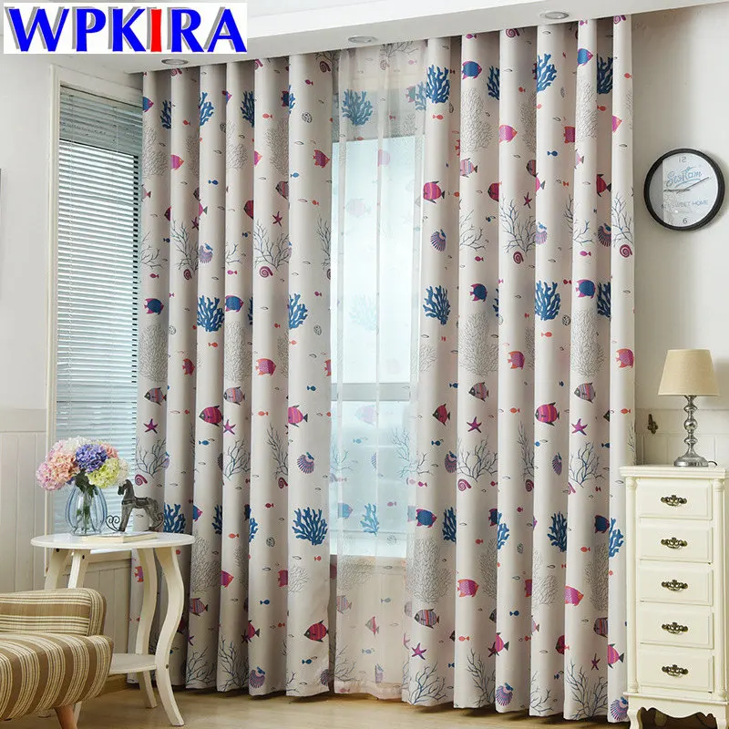 

Cute Blackout Curtain For Living Room Curtains Children Boys Girls Bedroom Animated Cartoon Sea Fish Design Window Drape WP216-3