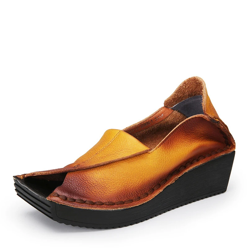 New Fashion Spring Summer Shoes Casual Genuine Leather Wedge Women's Shoes Slip On Soft Women 