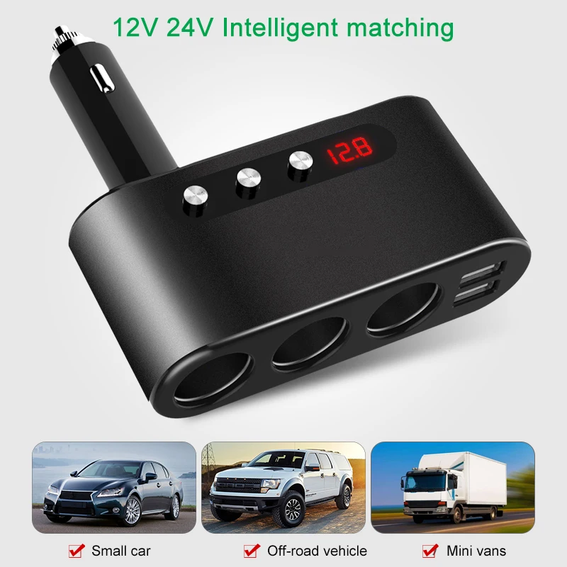12 V-24 V розетка для автомобильного прикуривателя сплиттер светодиодный USB Зарядное устройство адаптер 3.1A 100W обнаружения для телефона MP3 DVR аксессуары