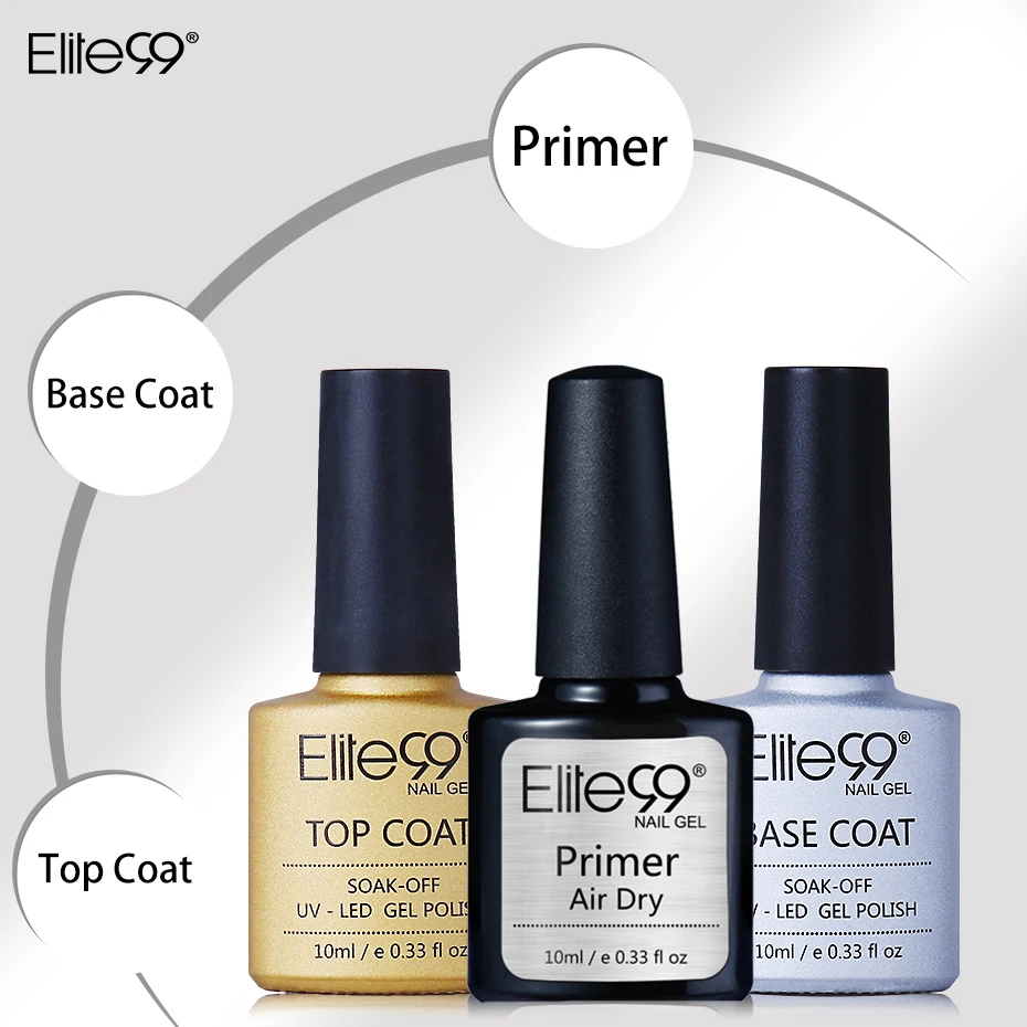 Elite99 Nail Primer Base Coat Top Coat No Wipe Top Shiny Gel Polish