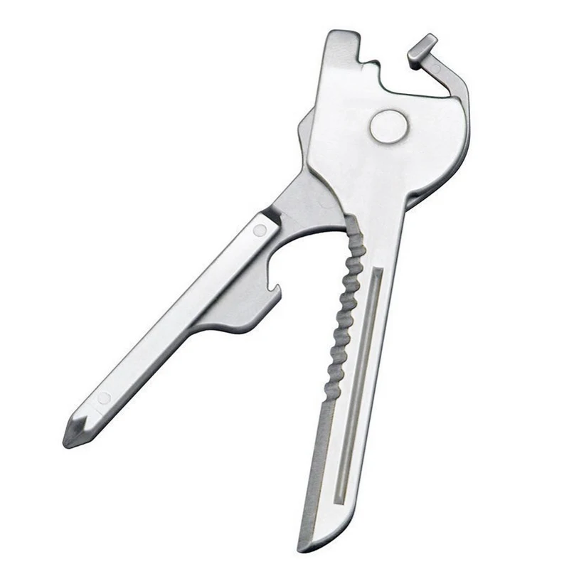 Outdoor Mutifunction Portable Stainless Steel 6 in 1 Outdoor Camping Multi Function Tool Key Ring Chain