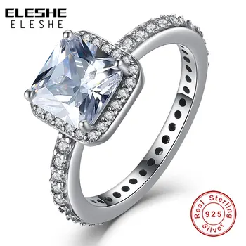 

ELESHE Luxury Shiny AAA Austrian Cubic Zirconia Eternity Square Rings Fashion 925 Sterling Silver Ring Wedding Engagement Gift