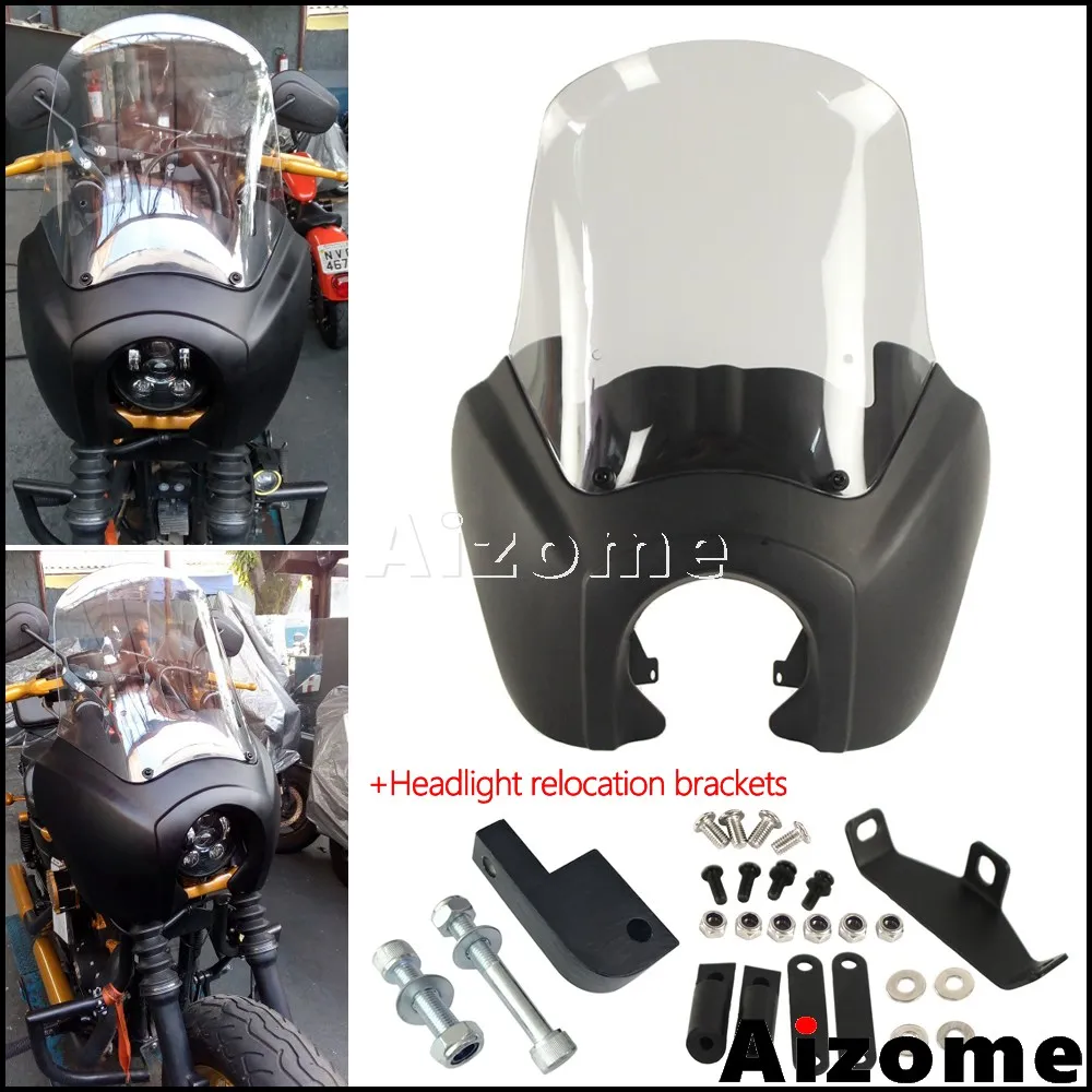 

15" Windshield Headlight Fairing Kit For Harley Dyna FXDL FXDF FXDB FXDWG '06-2017 Front Tall Fairing w/ Light Relocation Block
